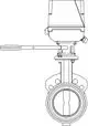 Absperrklappe mit Stellantrieb von IMI Hydronic Engineering, dargestellt in Seitenansicht, zeigt den Drehgriff und den Zwischenflansch.